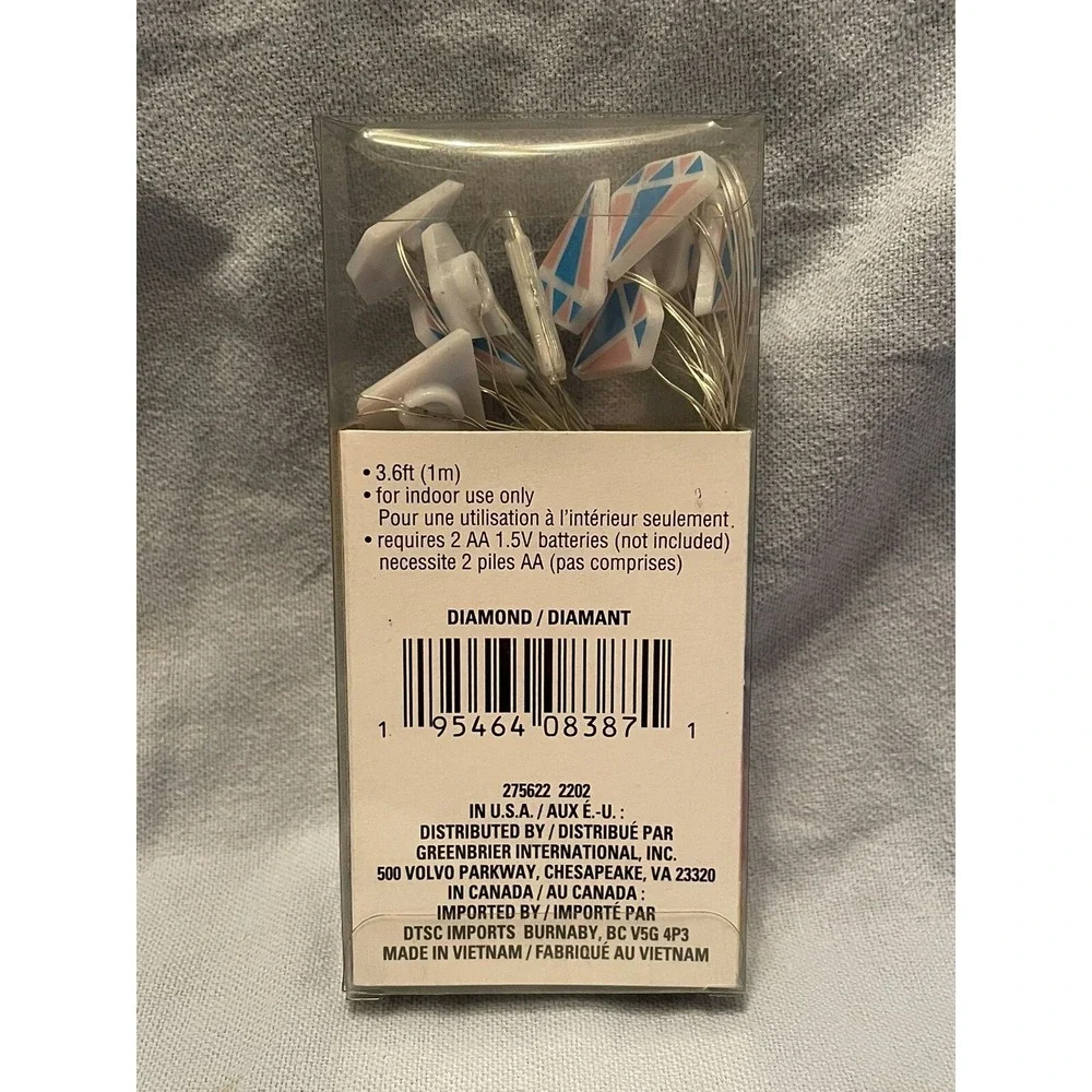 NEW Diamond Blue Pink White String of White LED Fairy‎ Lights 10 Count 3.6 Feet